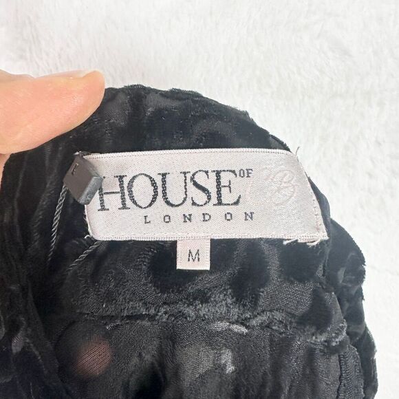 House of CB London Nereza Black Lace Devore Dress Size Medium NWT Velvet Burnout - Picture 8 of 10